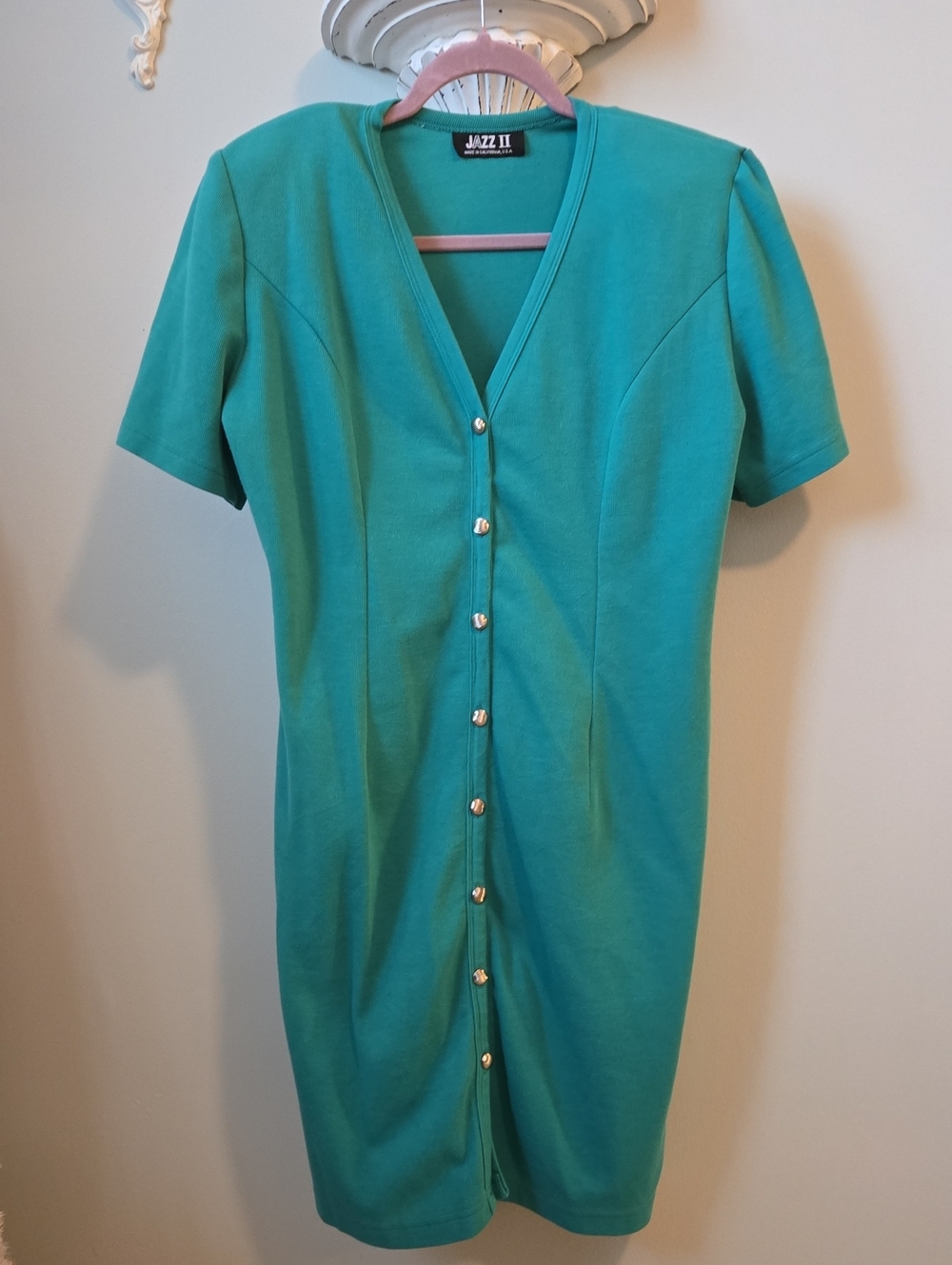 Teal Vintage 80s Button-Front Dress